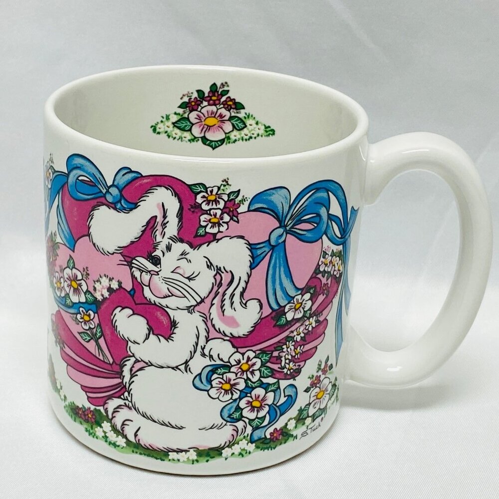 Bunny & Blooms Ceramic Mug 11 Oz 1995 Flowers Inc. Balloons Korea
